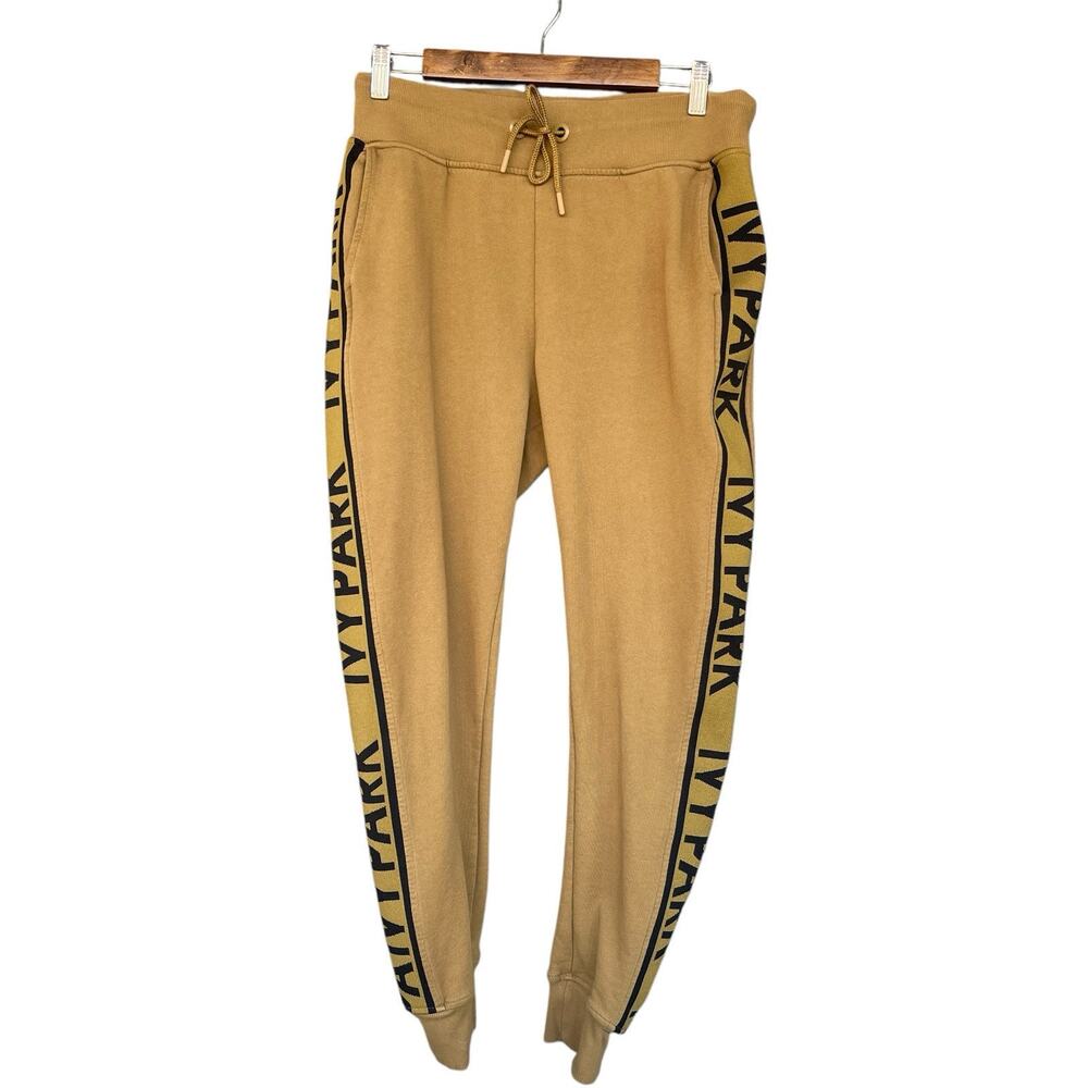 Ivy‎ Park Womens Flatknit Jogger Pants Small Khaki Side Stripe Logo Athleisure